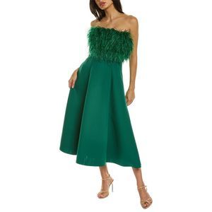 Badgley Mischka Strapless Feather Midi Dress